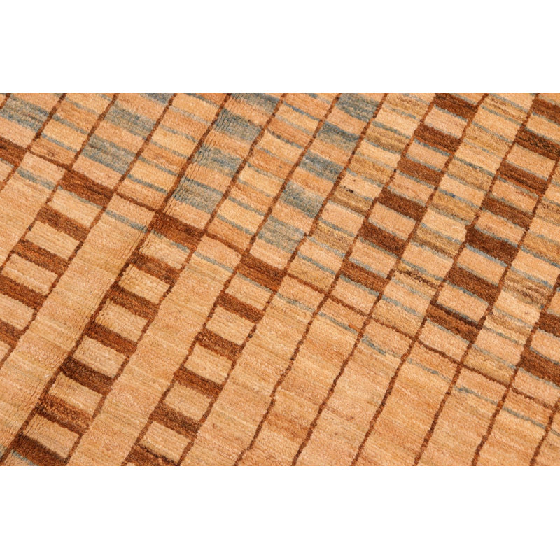 Tapis beige / brun en laine noué à la main à motif géométrique 6 pi x 8 pi 6 po Baccio