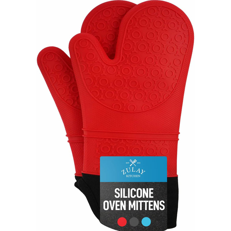 Zulay Kitchen 2 Piece Silicone Oven Mitts, Red