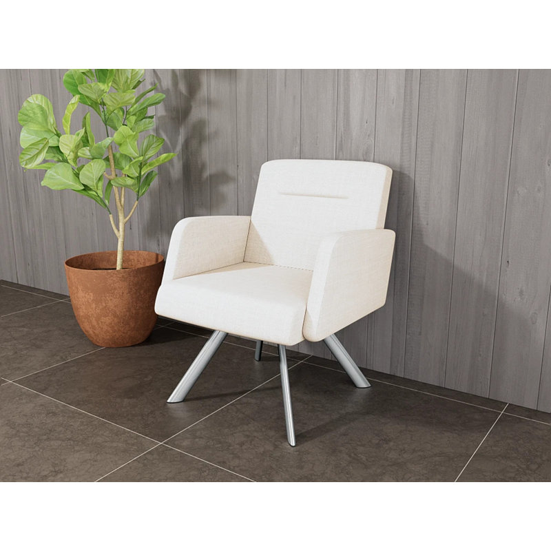 Chaise d'invité pivotante en acier Willow, Plaqué chrome, Chambray calcaire
