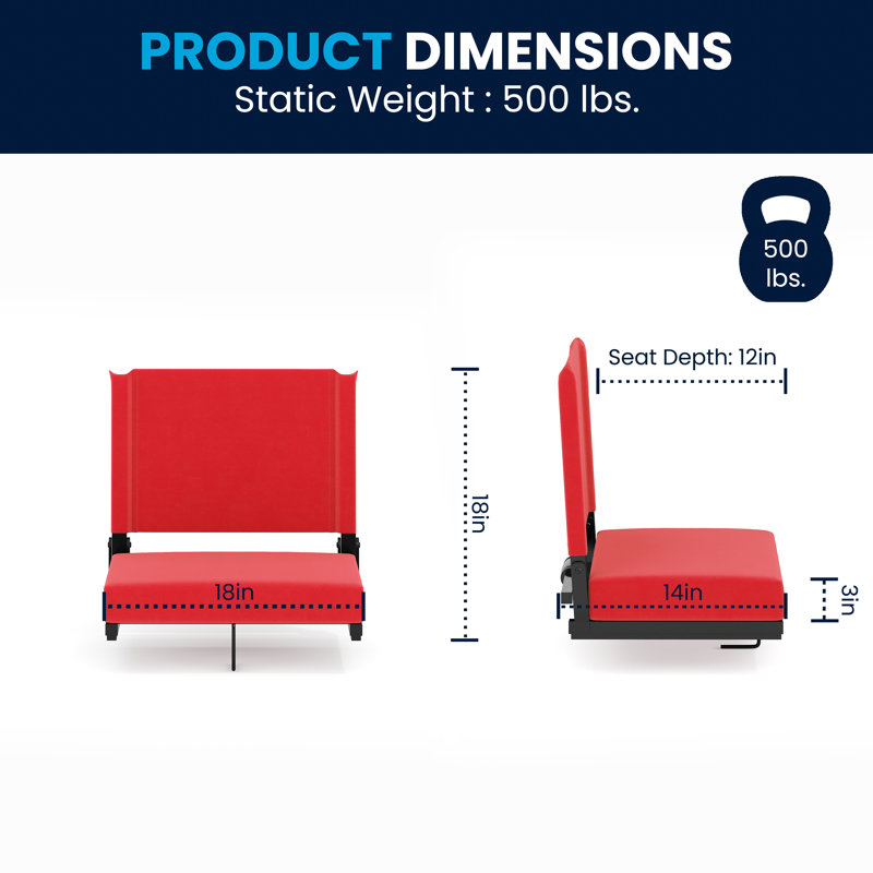 Fauteuil de stade rembourré Fender avec poignée et crochet de gradin, Rouge