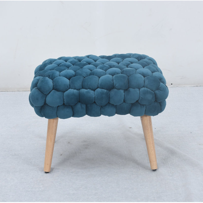 Aciel 56cm Wide Velvet Tufted Rectangle Geometric Shapes Footstool Ottoman, Teal