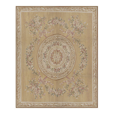 Rug & Kilim’S Aubusson Style Rug In Gold And Beige With Floral Medallion