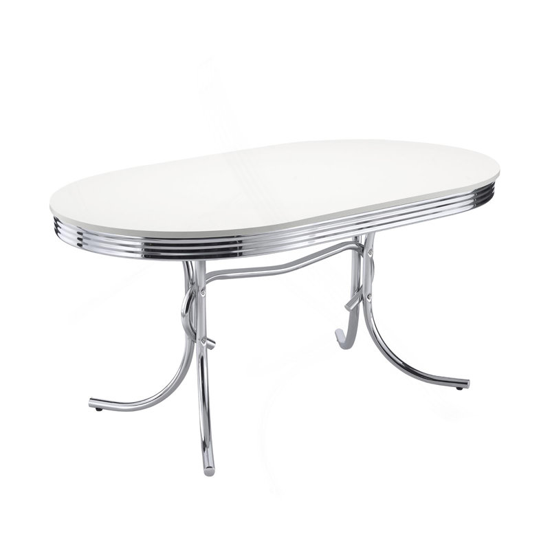 Table de salle à manger blanche et chrome ovale