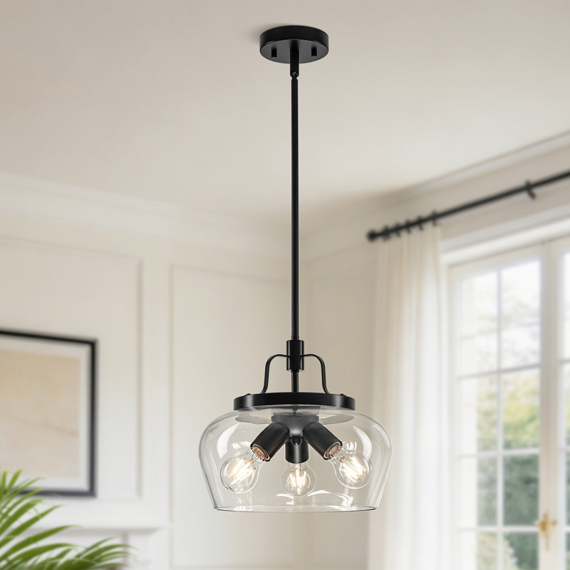Luminaire suspendu 3 lumières en verre transparent style campagne moderne