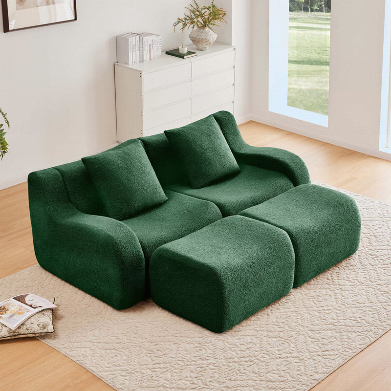 Soft Teddy Fabric Boneless Sofa, Green