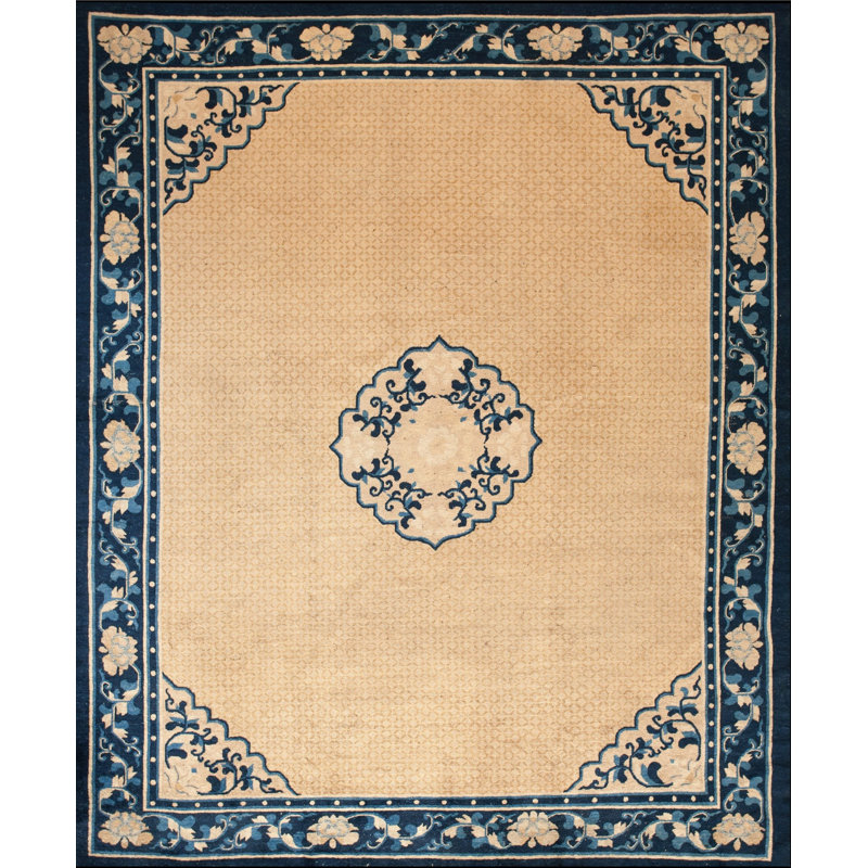 Tapis chinois clair de couleur crème clair du milieu du 19e siècle Ningxia