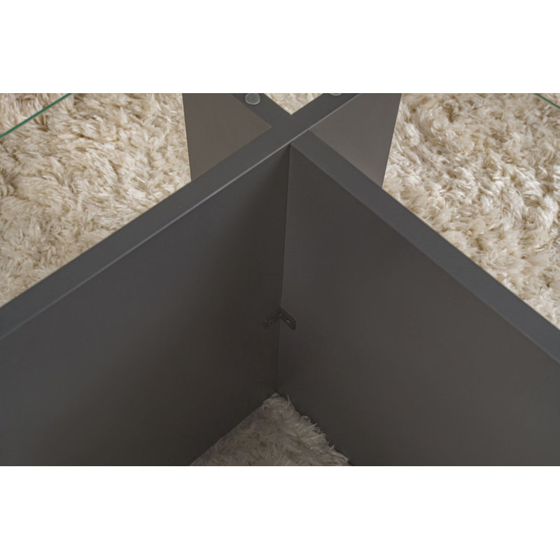 Élégante table basse, anthracite, 41,3 po x 15,7 po x 25,6 po | 100% plateau en verre trempé, 100% panneau de particules recouvert de mélamine, épaisseur: 0,7 pouce | Design industriel moderne pour l'élégance et la durabilité du salon