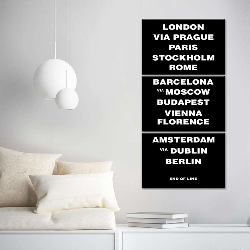 Voyage et aventure citations européennes sur toile, ensemble de 3 pièces par Stark Art Collective, H 27 po x l 12 po