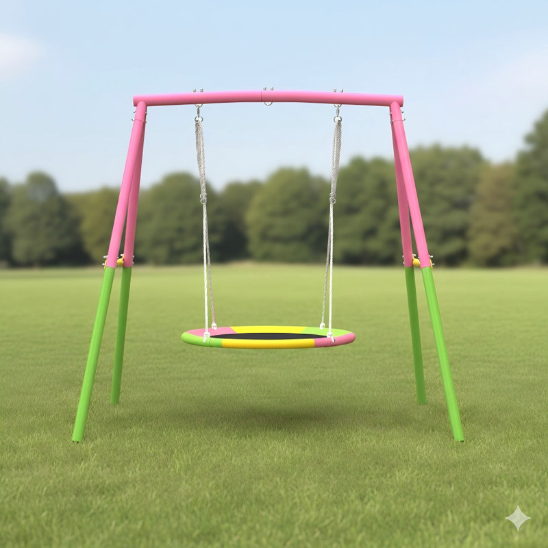 Balançoire extérieure à disque volant avec un support en métal robuste en A, entièrement en acier, adapté aux enfants dans les cours et les aires de jeux