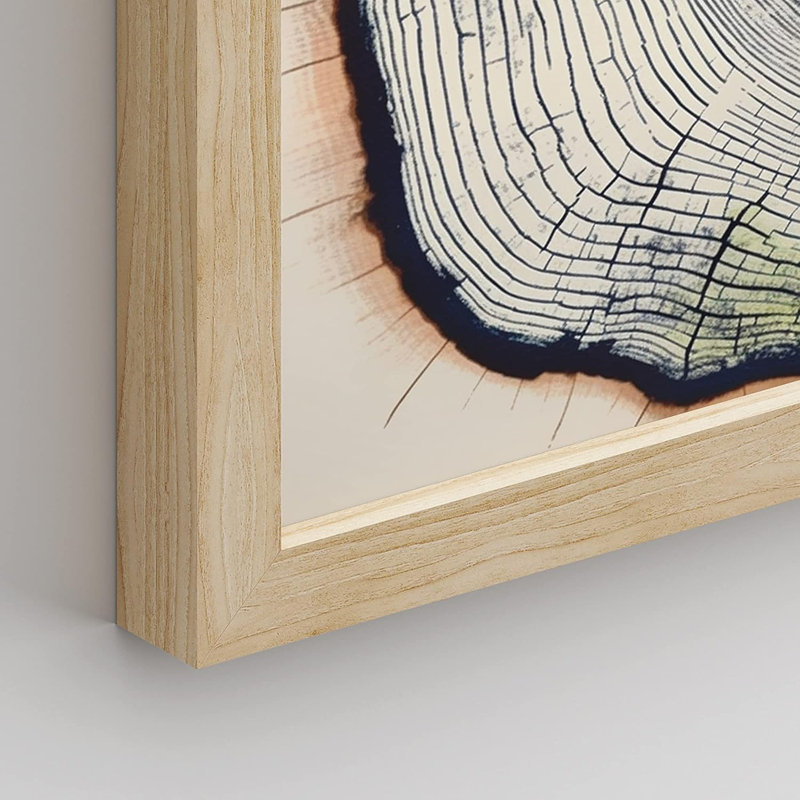 Rustic Navy Blue Wood Tree Ring Artwork Living Room Pictures Framed Wall Art 4 Pieces Paper Print, 14" H x 11" W, Natural
