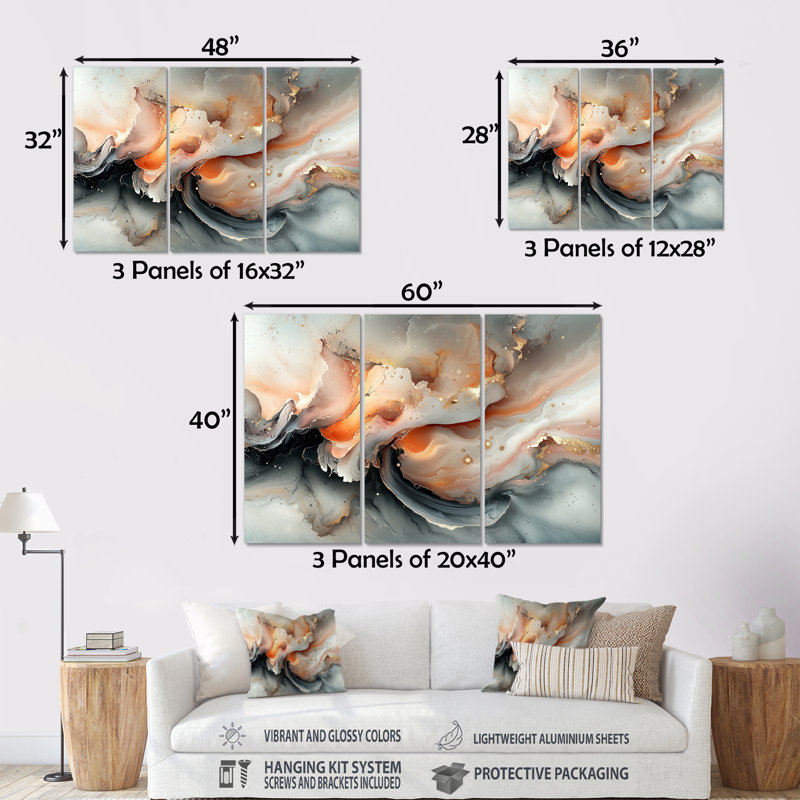 «Abstract Geode Grey Marble River Shape I», ensemble d'art mural mural en marbre, H 28 po x l 36 po x P 1 po, Métal métal