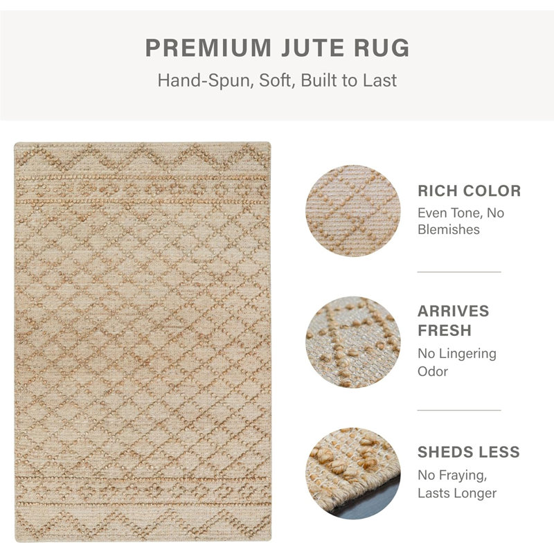 Nira Chunky Jute Rug / Brown Textured Farmhouse Living Room Rug & Bedroom Rug, 2x3