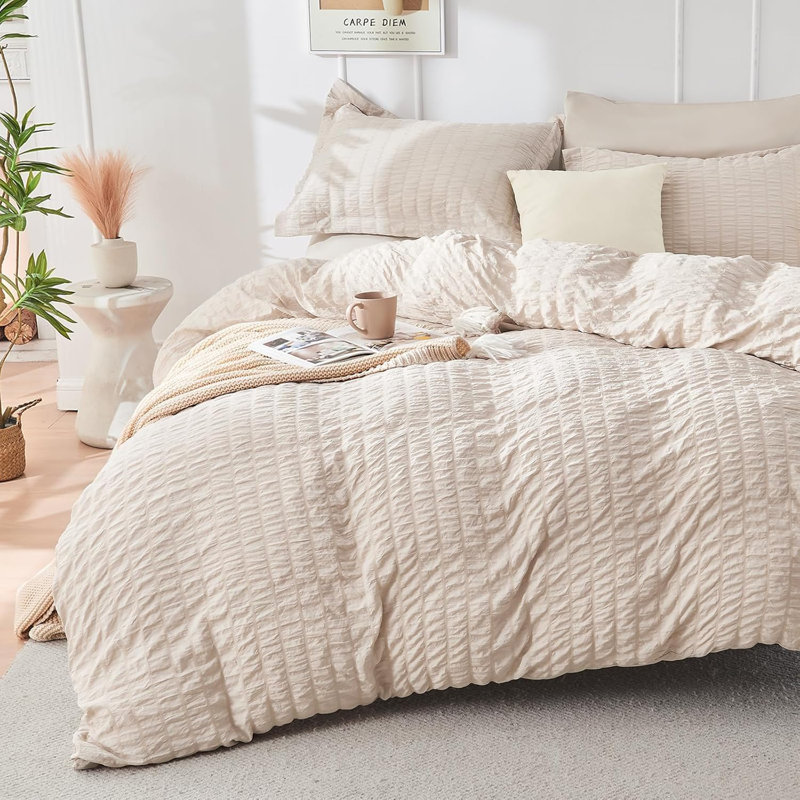 Ensemble de housse de couette beige grand lit 3 pièces avec housse de couette avec fermeture à glissière et housse de couette en microfibre brossée avec 8 attaches de coin
