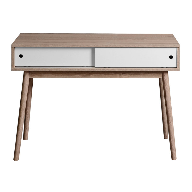 Table d'écriture avec tiroirs Mid-Century, Naturel / Blanc
