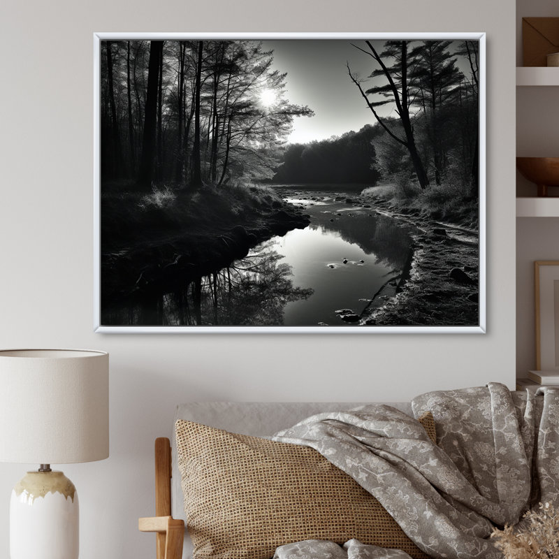 " Enchanted River Forest Scenery I ", 30" H x 40" W x 1.5" D, White Floater Framed