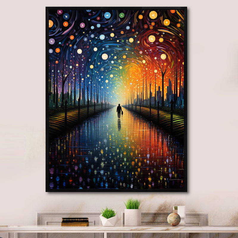 «Walking In Starry Night Over Forest - Vangogh», art mural, Cadre flottant noir, H 32 po x l 24 po x P 1 po