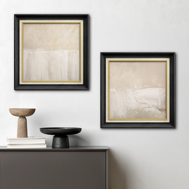 «Soft Neutral Cream Minimal Abstract Light Brush Form», reproduction d'art encadrée sur toile, H 26 po x l 26 po