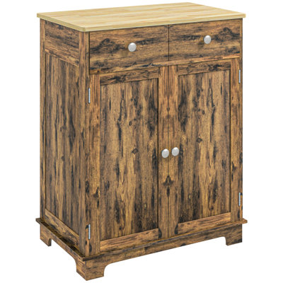 Buffet avec comptoir en bois massif, armoire de rangement de cuisine, armoire à café avec tiroirs, portes et tablette réglable, rustique