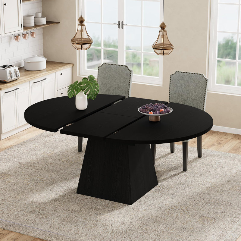Table de salle à manger extensible peu encombrante pour 4 à 8 personnes - Feuilles cachées - Pieds en métal robustes - Tablette de rangement - Table de salle à manger moderne