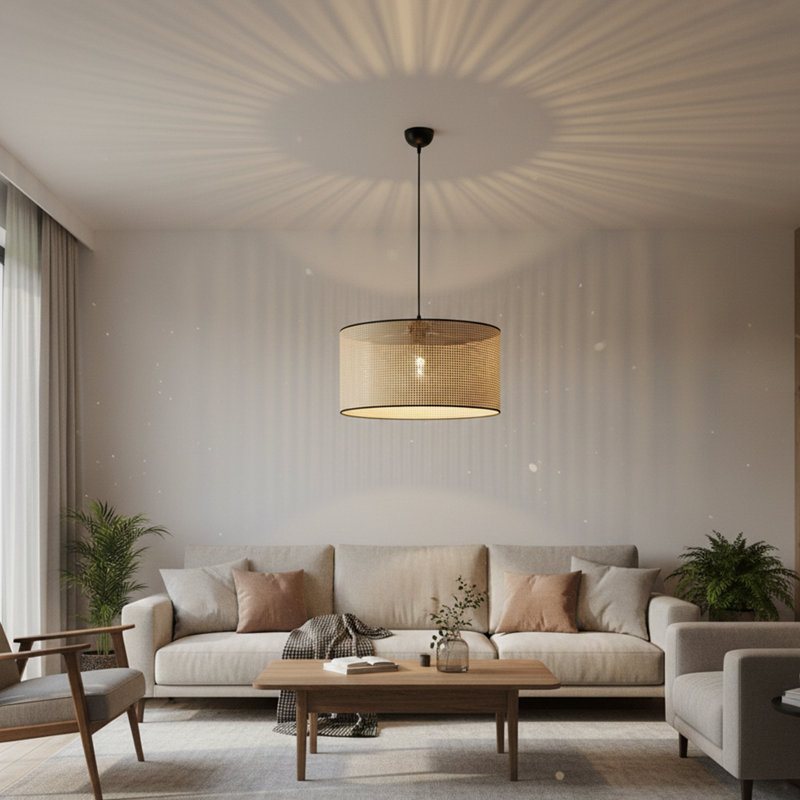 Lustre en bambou 1 lumière Oasis, Havane clair