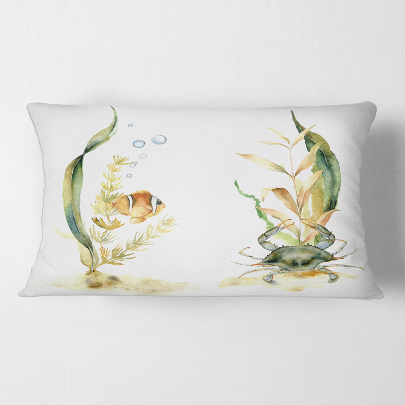Housse de coussin rectangulaire et insert de poisson tropical avec algues et bulles d'air