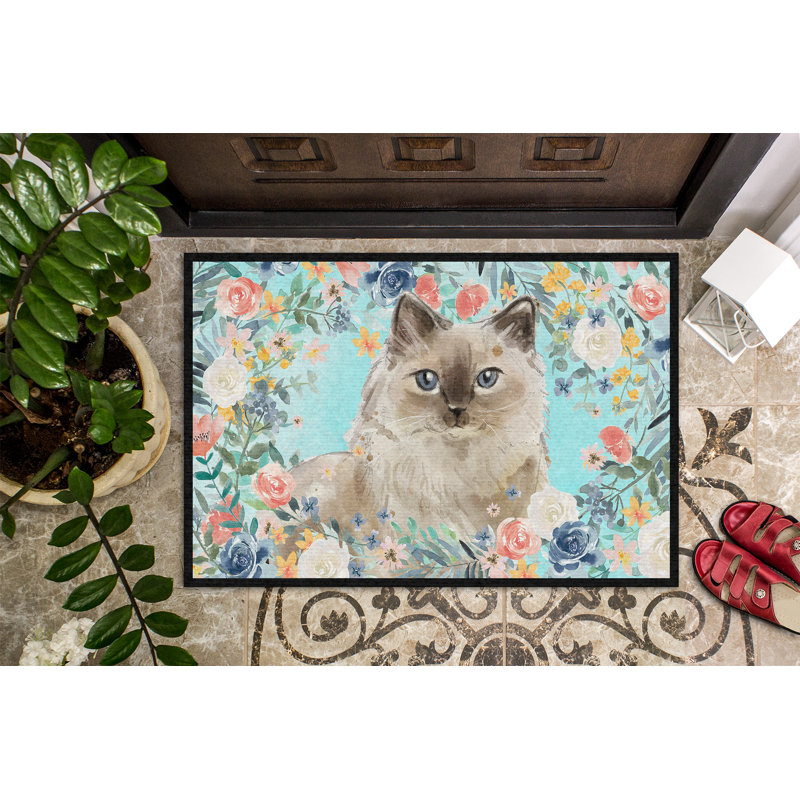 Fleurs de printemps ragdoll 36 po x 24 po tapis de porte extérieur antidérapant Whitsett