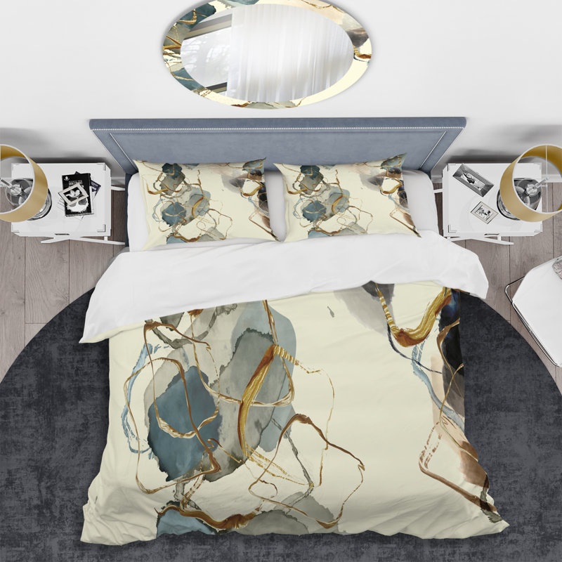 Gold Glam Squares VI - Ensemble de housse de couette abstrait - Microfibre de polyester