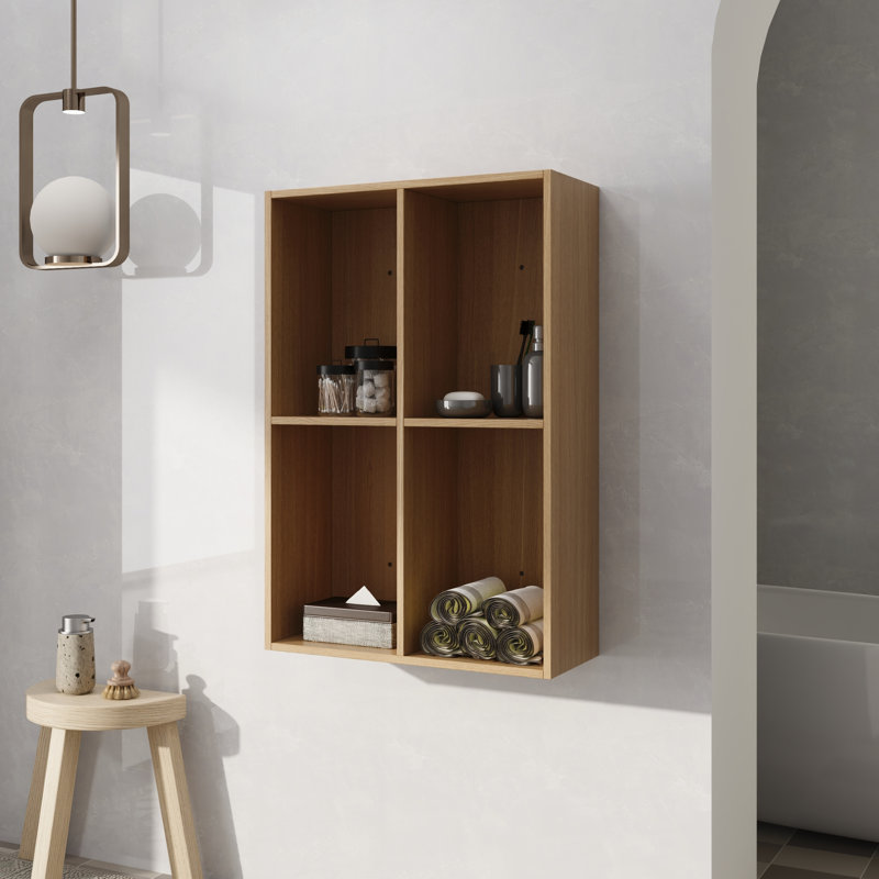 Rangement mural pour salle de bain l 24 po x H 35,91 po Fynwick, avec rangement et tablettes ouvertes