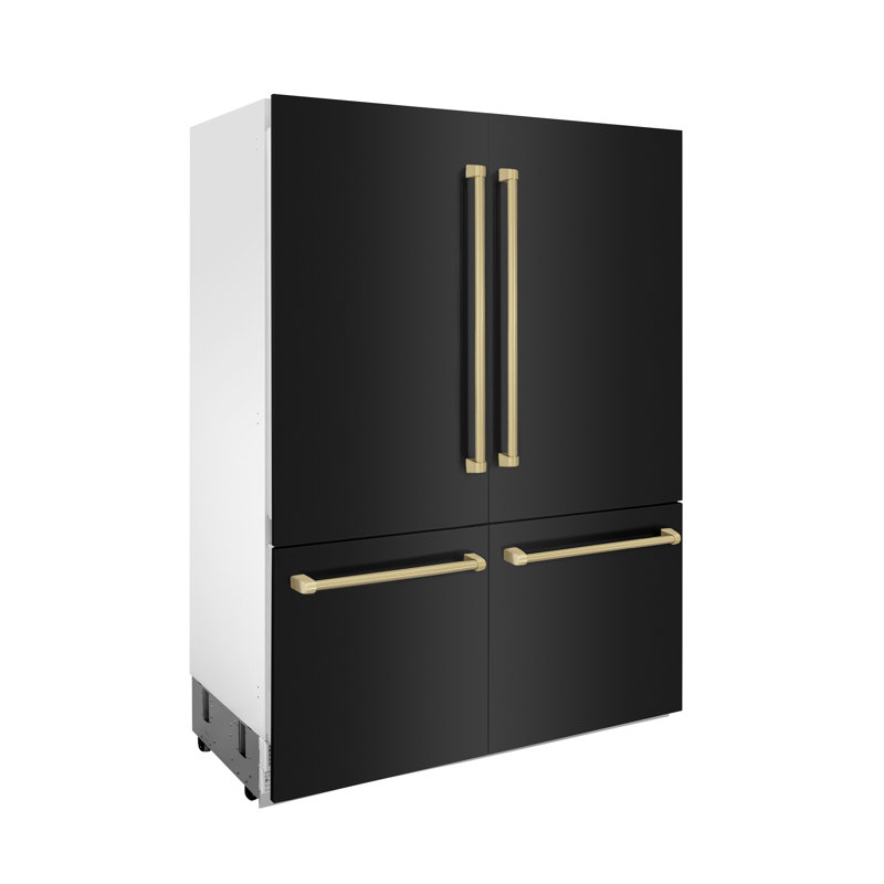 ZLINE 60" Autograph Edition 32.2 cu. ft. Built-in 4-Door French Door Refrigerator, Black Stainless Steel, Champagne Bronze