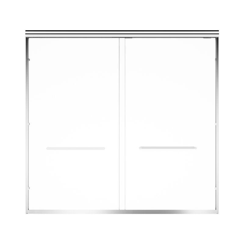 60” Wide X 57” High Aluminum Frame Double Sliding Bathtub Door, 1/4” Clear Tempered Glass, Soft-close Feature, Reversible For Distinct Bathroom Configurations, Glass With Reduced Breakage Risk 60”w
