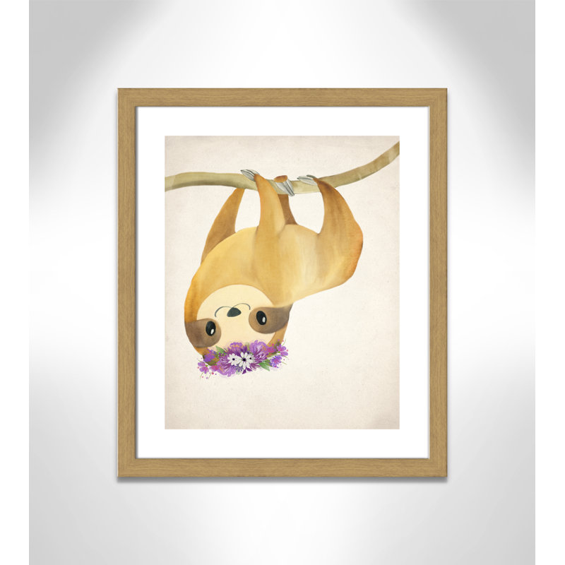 Sloth floral 2, H 26,5 po x l 22,5 po x P 0,63 po, Encadré plat chêne