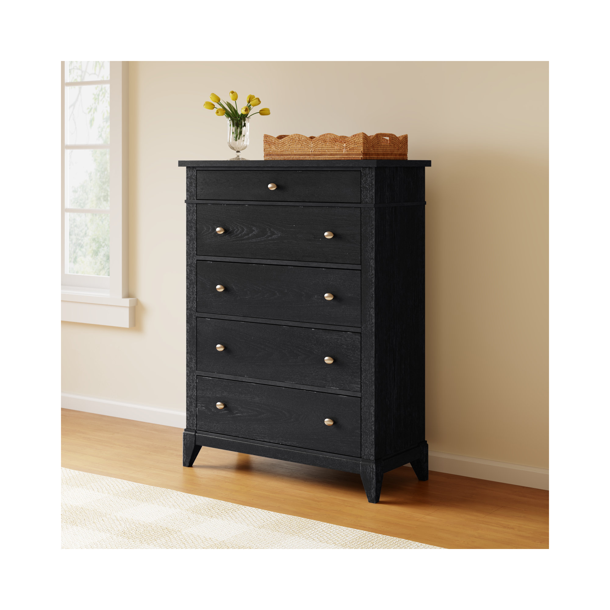 Mya 5 Drawer Dresser, Black