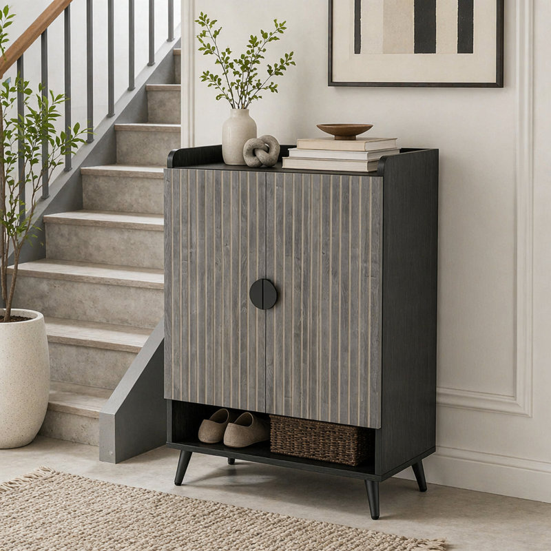 Armoire de rangement moderne pour chaussures, Noir, gris