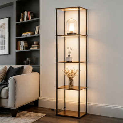 Dimmable LED Display Shelf With Lights - Adjustable Color Temperature Corner Curio Cabinet, 5-Tier Floor Lamp With Shelves For Collectibles In Living Room