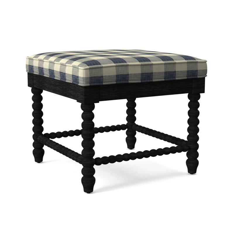 Lind Island Upholstered Bench, Wild Flower Blue; 0584-63, Antique Black Finish
