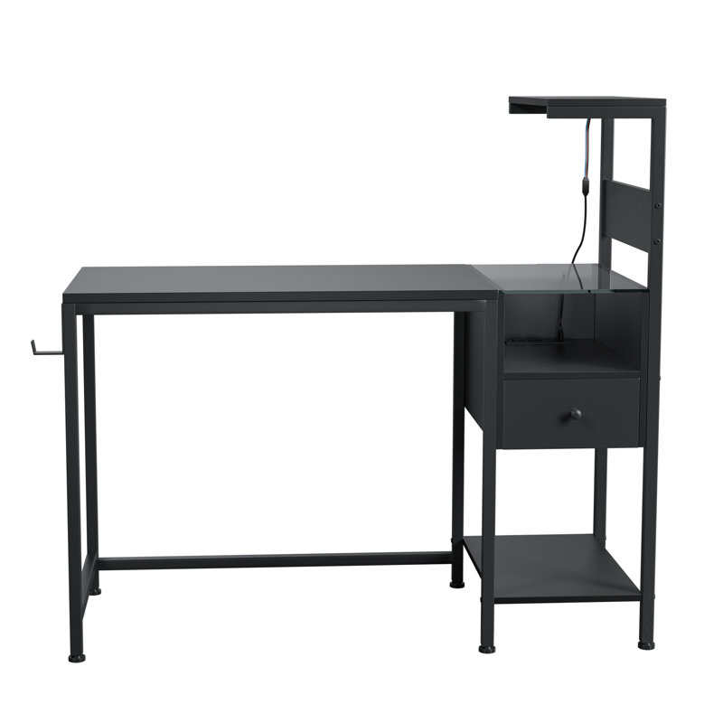 Bureau d'ordinateur avec prise de courant et tablettes de rangement, table d'écriture avec ports USB, station de travail pour bureau personnel