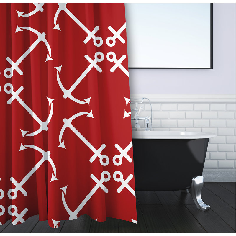 Rideau de douche simple à imprimé géométrique, Rouge, Anchor Up