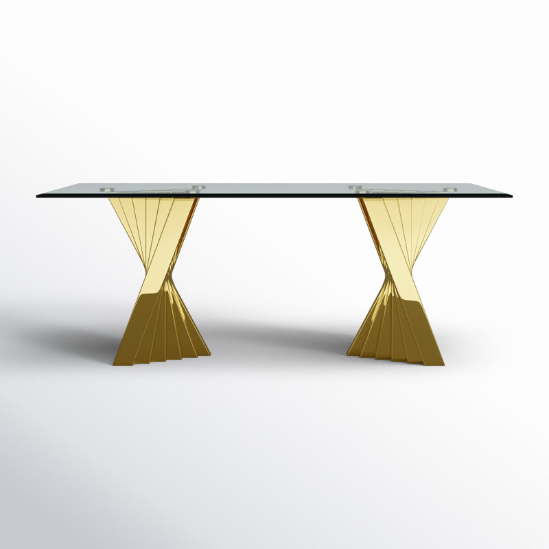 Ammerman Glass Top Metal Base Dining Table, Gold, 42" W x 78" L