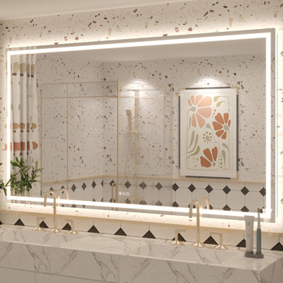 Molly Frameless LED Front Light and Backlit 3 Colors Dimmable Anti-Fog Wall Bathroom Vanity Mirror