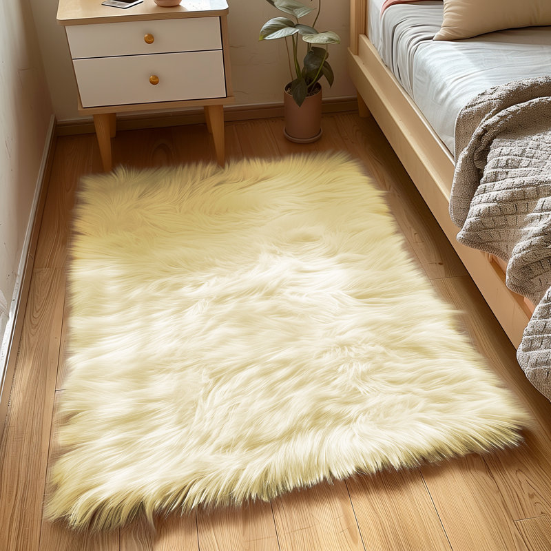 Tapis jaune à poils longs Haja, Rectangulaire 3 pi x 5 pi