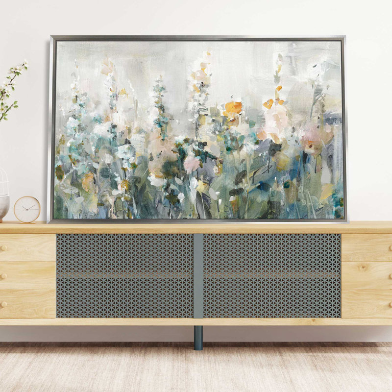 Jardin rustique neutre - Peinture, L 33,5 po x H 21,5 po, Encadrement argenté