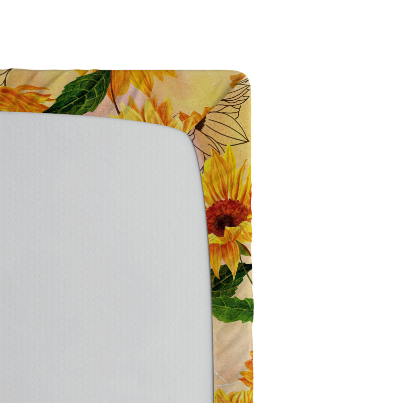 Drap-housse Ambesonne, Drap-housse de taille très grand, Jaune souci et paprika / motif floral blanc