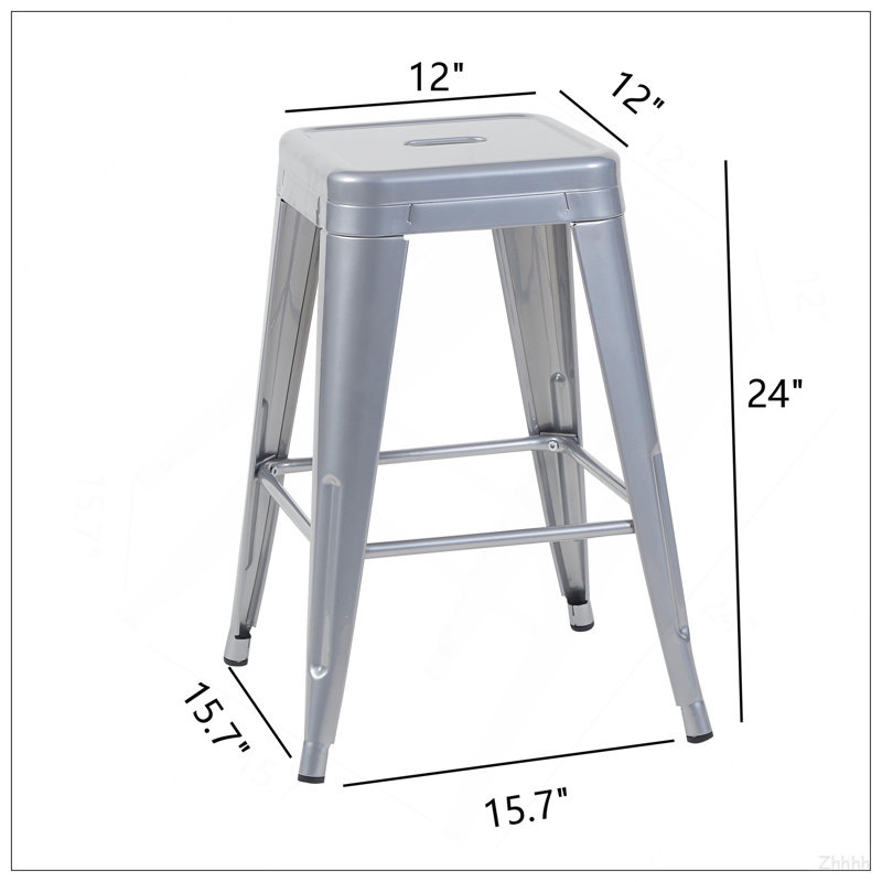 Tabouret à hauteur de comptoir 24 po, ensemble de 2 tabourets de bar en métal sans dossier, empilable, amovible et facile à assembler, peu encombrant pour îlot de cuisine / bar / café / salle à manger (argent)