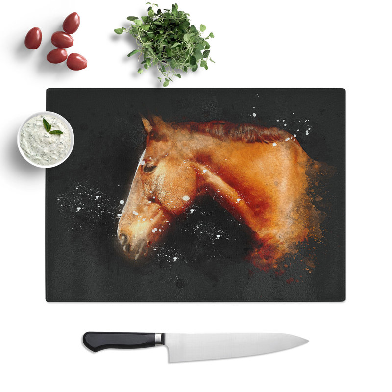 Tempered Glass Chestnut Brown Horse Chopping Board, 20 cm x 28.5 cm