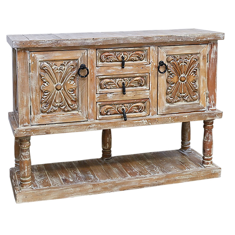 Grande console en bois sculpté Whitewash