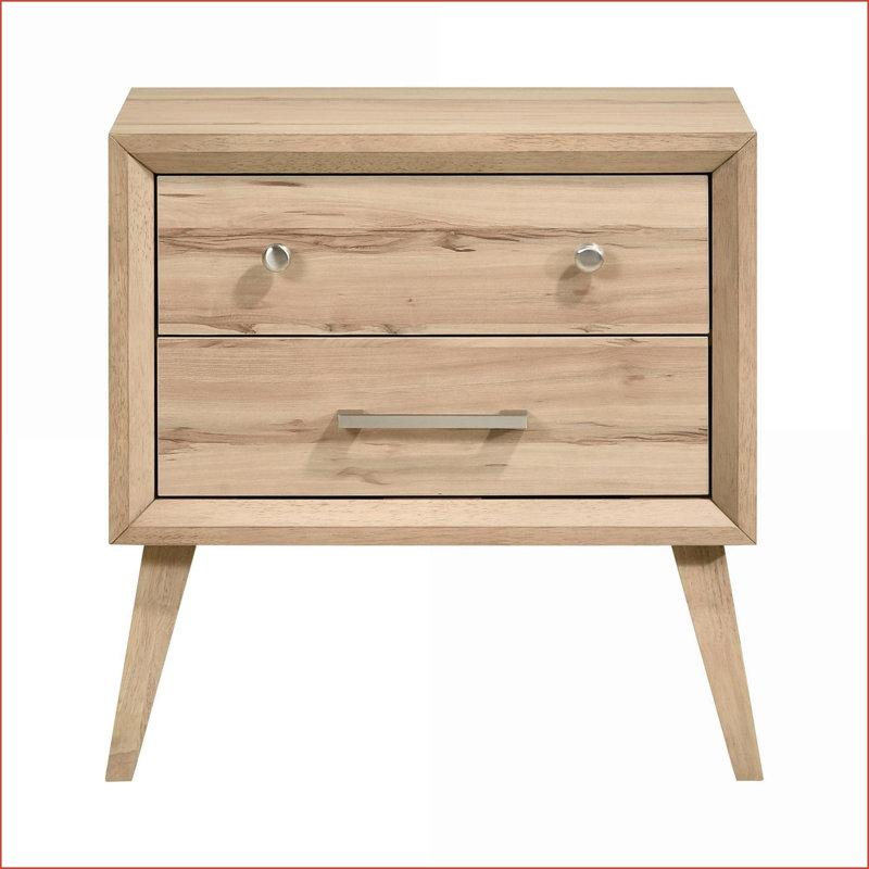 Table de chevet moderne à 2 tiroirs en chêne naturel Mid-Century pour chambre à coucher