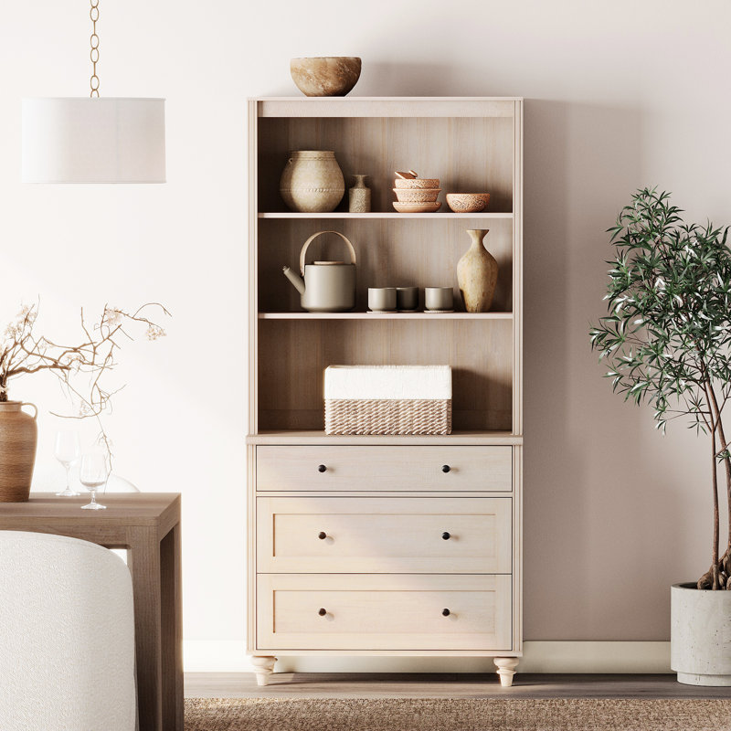 Scarlett Sideboard Cabinet With Bar Hutch, Buffet Cabinet With 3 Drawers And 3 Tier Shelves, 34'', Light Beige