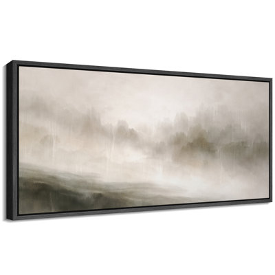 Abstract Misty Mountain Forest Landscape Artwork, Tranquil Living Room Pictures, Framed Canvas Giclee Print Wall Art