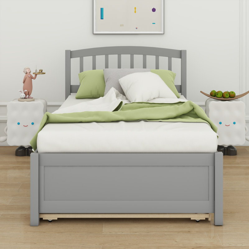 Platform Bed Wood Bed Frame With Trundle, Gray