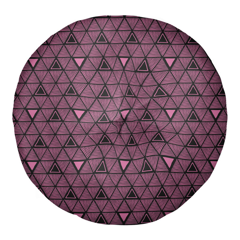 Classic Hand Drawn Triangles Floor Pillow, 30" x 30", Dark Pink/Black